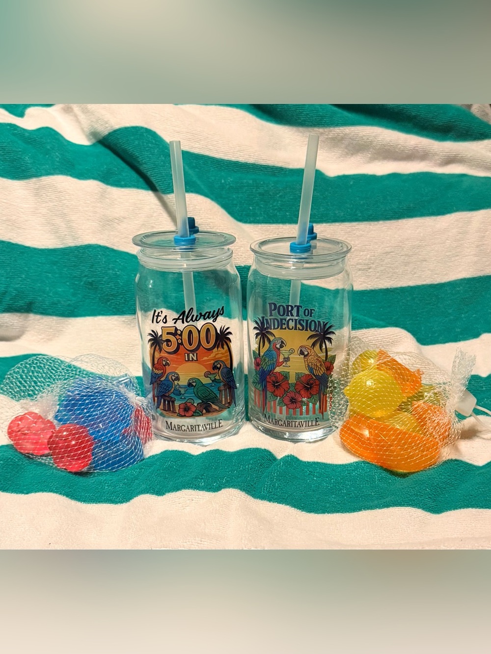 Bundle✨Margaritaville Tropical Parrot Jar Tumblers with Reusable Ice Cubes NWOT